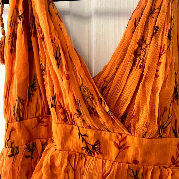 Anthropologie Pamela Halter Midi Dress | Orange Floral Tiered, NWT Size 14 - Picture 9 of 10